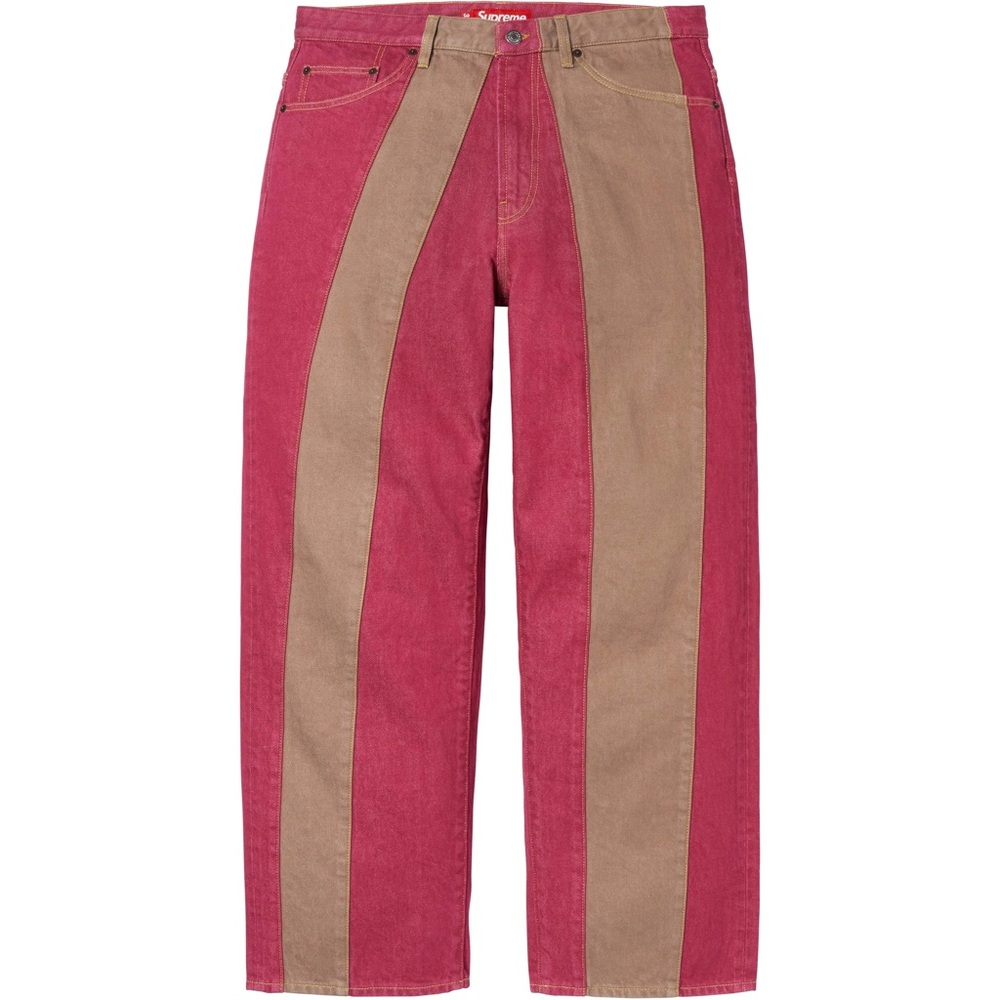 Supreme PANELED STRIPE BAGGY JEAN In Red Size 32 Denim Jeans SS25 All cotton